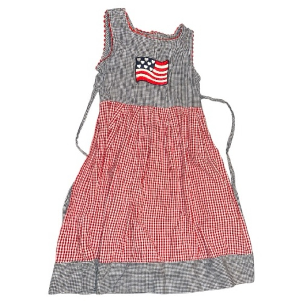 Little girls OCi patriotic forth of July comfy cotton gingham sleeveless dress